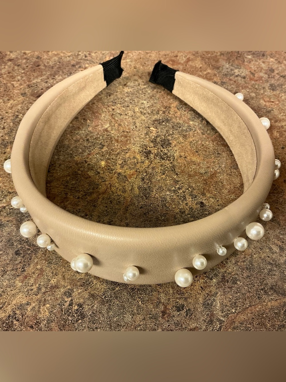 Beige Pearl Padded Headband